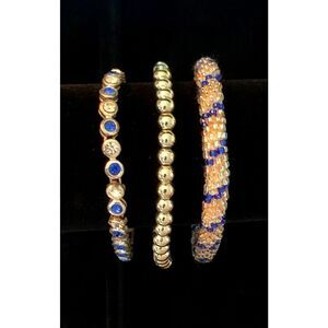 Vintage Blue and Silver Bracelets - 3 in Silver tone, Stamped
